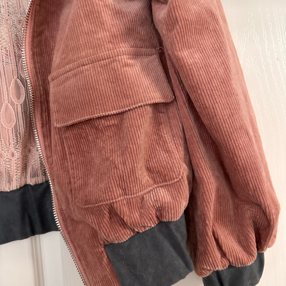 Corduroy Bomber Jacket in Pink and Gray - Picture 2 of 7